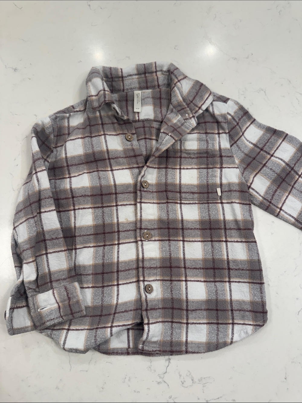 Kids Plaid Button-Up Shirt - White & Gray